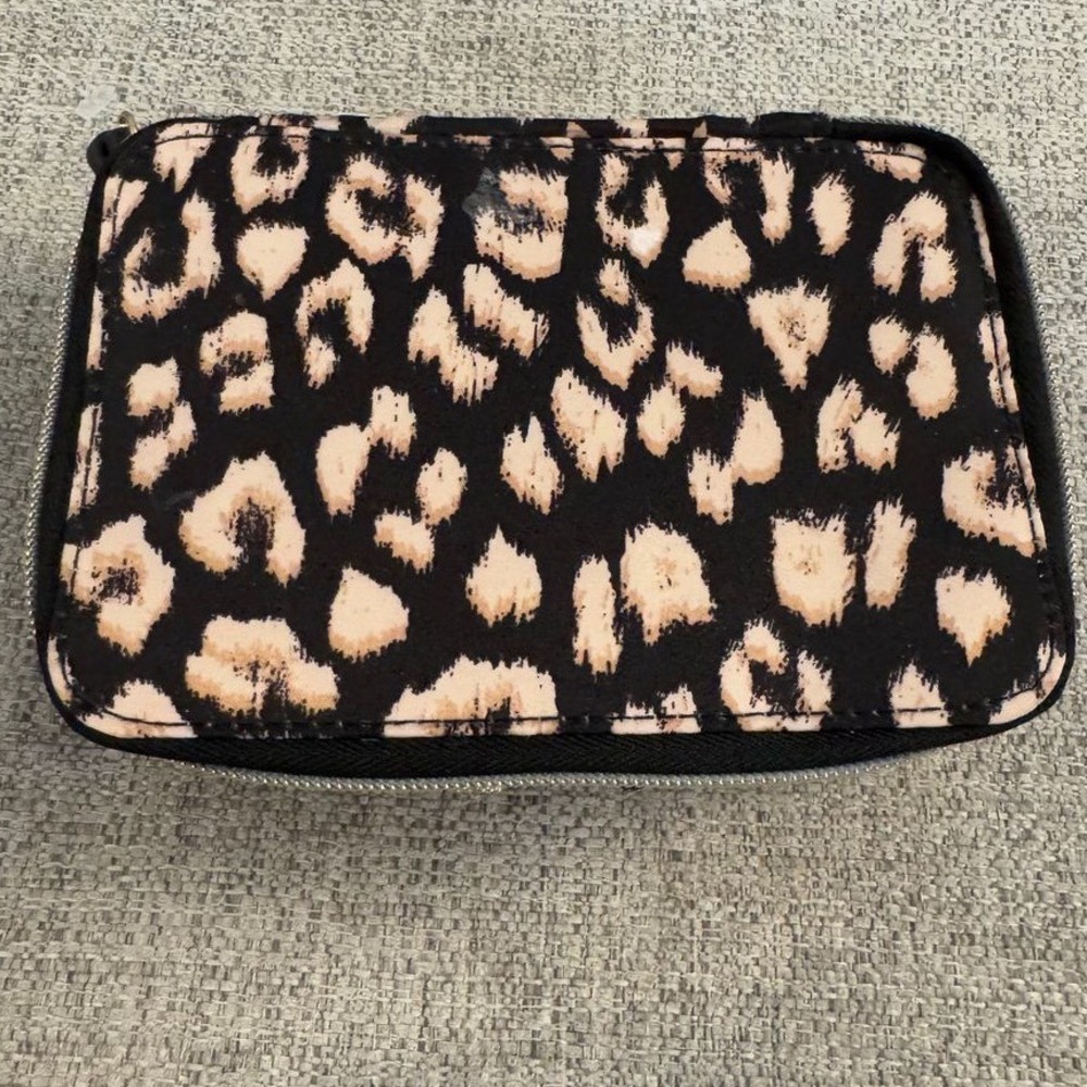 Stella & Dot Leopard Print Jewelry Organizer Case Travel Vanity Bag Gold Arrow